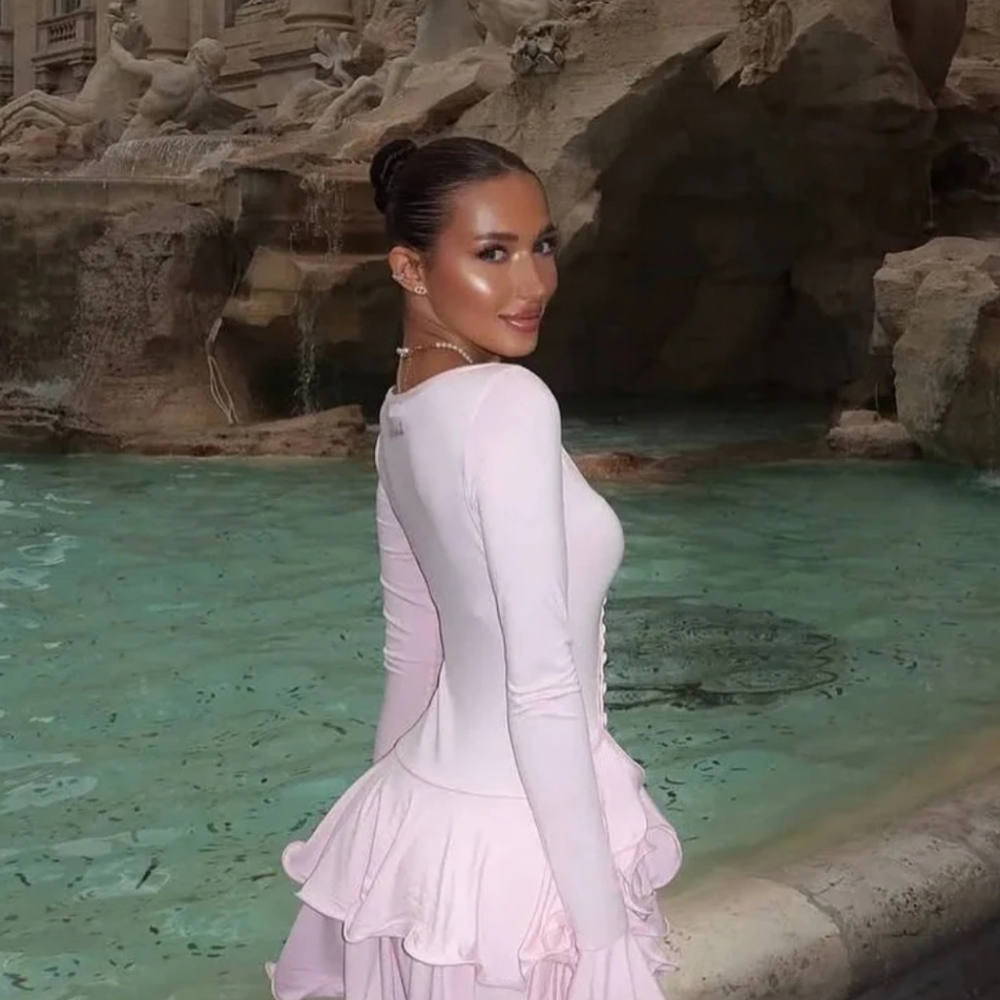 Elegant Mini Pink Ruffle Dress - Picture 4 of 7